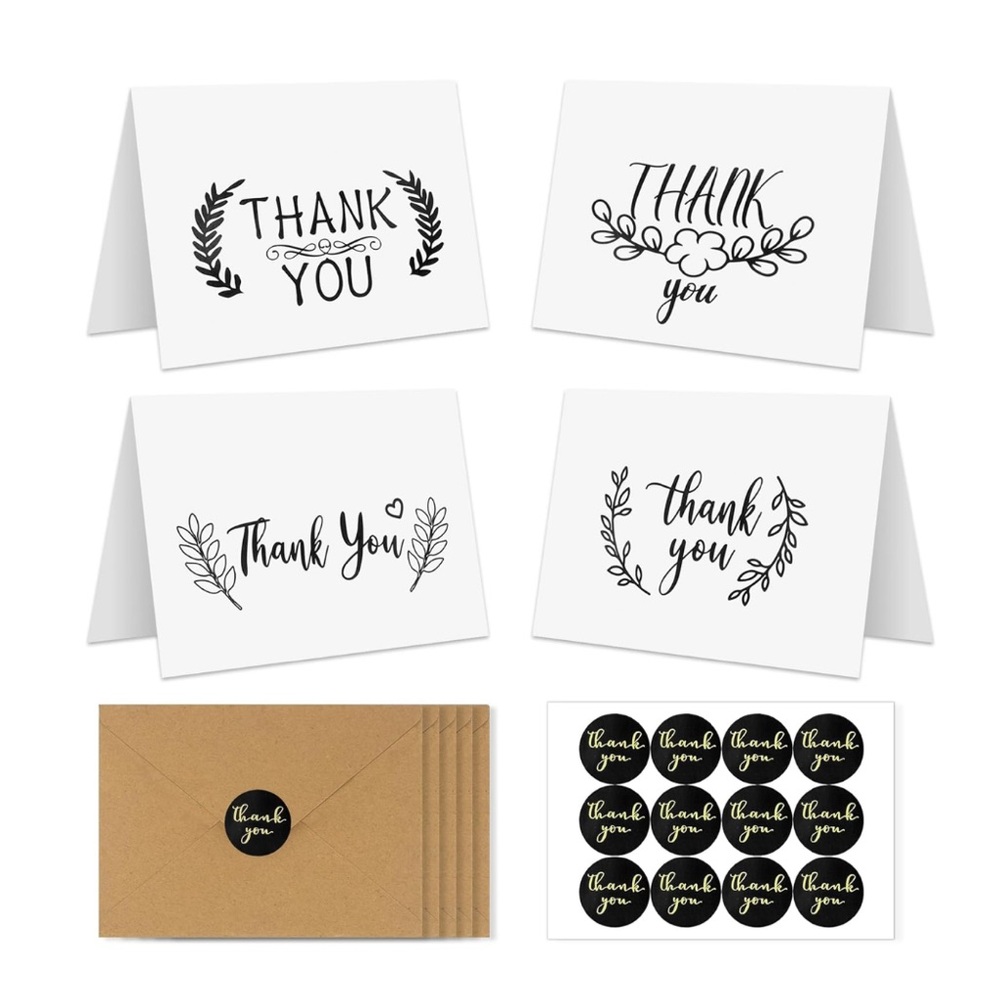 Elegant 60pc Thank You Cards Set w/Envelopes & Stickers 🆕